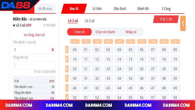 Tỷ lệ thưởng hấp dẫn, lên tới 1 ăn 99 hoặc 99,5